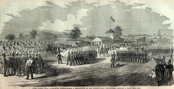 Illustration of Camp Curtin military training ground outside Harrisburg, PA, in 1862.